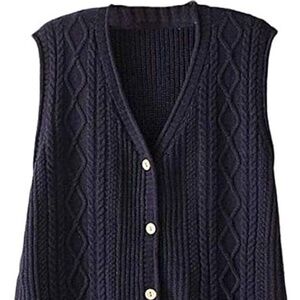 FTCayanz Dark Navy Button Down Cable Knit Stretchy Sweater Vest Women's Sz Large
